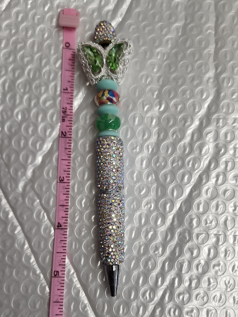 Sparkling Crystal Ballpoint Pen with Green Crown Accent
